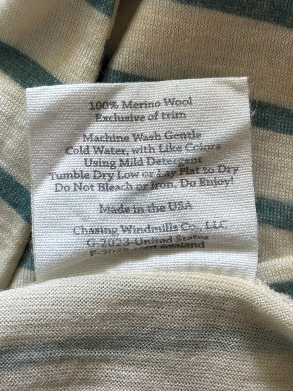 Chasing Windmills Merino Wool Stripe Long Sleeve Tee 5 5T Kids Girls Boys